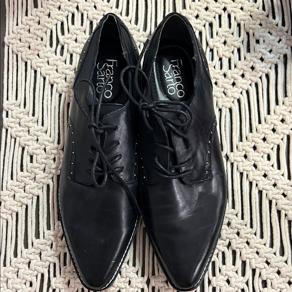 BRAND NEW Franco Sarto Black Leather Pointed Lace-Up Oxfords